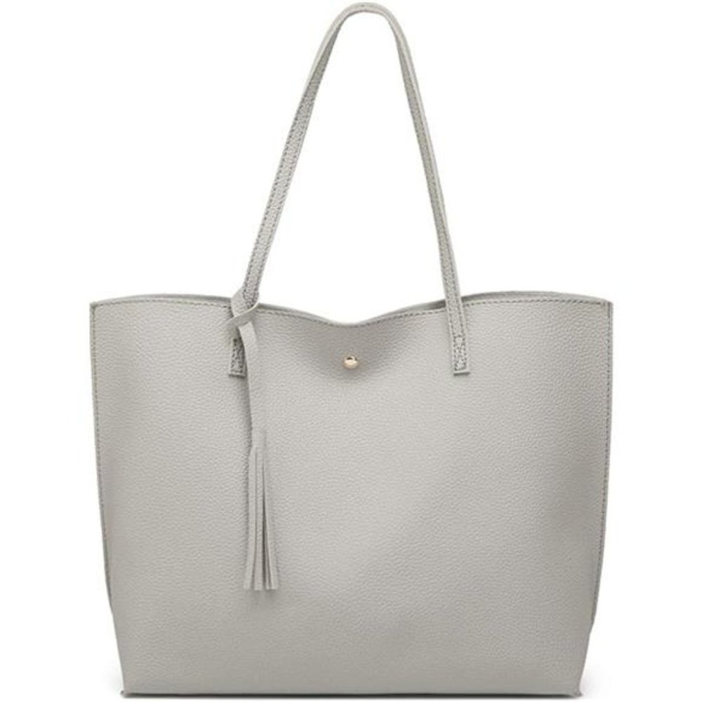 Women's Soft Faux Leather Tote Shoulder Bag Big Capacity Tassel Handbag